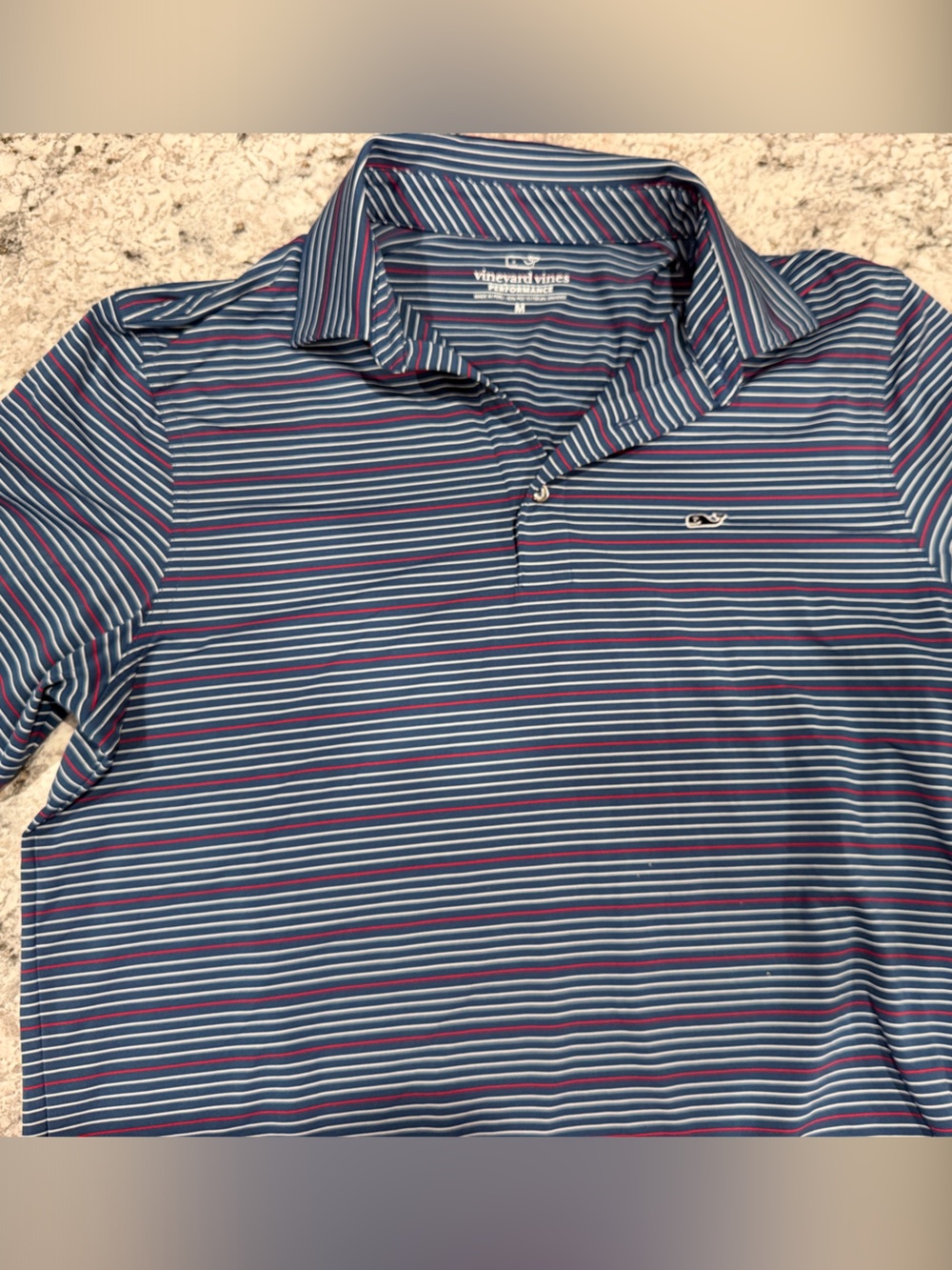 Vineyard Vines Navy Polo with Red & White Stripes
